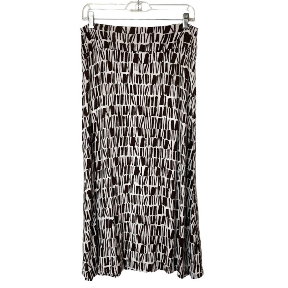 Krimson Klover Skirt Women Medium Brown Ivory Pull On Midi Abstract Stretch Boho